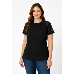 Women’s Lace Sleeve Short Sleeve Shirt – Baishenggt – Black – Size XL – NWT